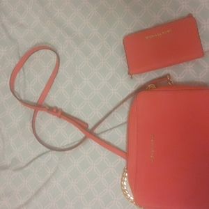 Coral Michael kors crossbody and wallet